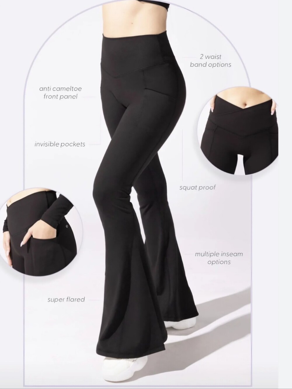 Popflex Women's Black Sculpt Bell Bottom Flare Leggings Pockets Size Large. - Picture 9 of 9